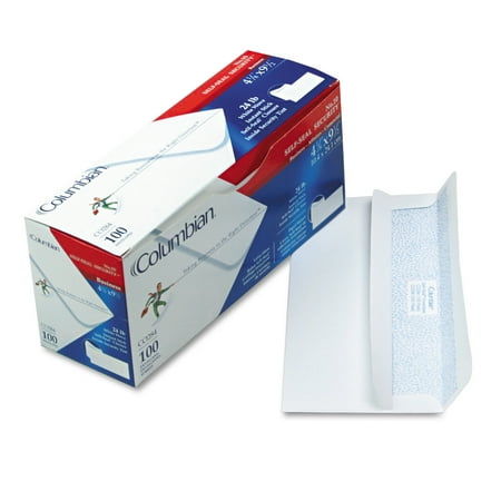 Columbian Self-Seal Business Envelopes w/Security Tint, #10, 4 1/8 x 9 1/2, White, 100/Box