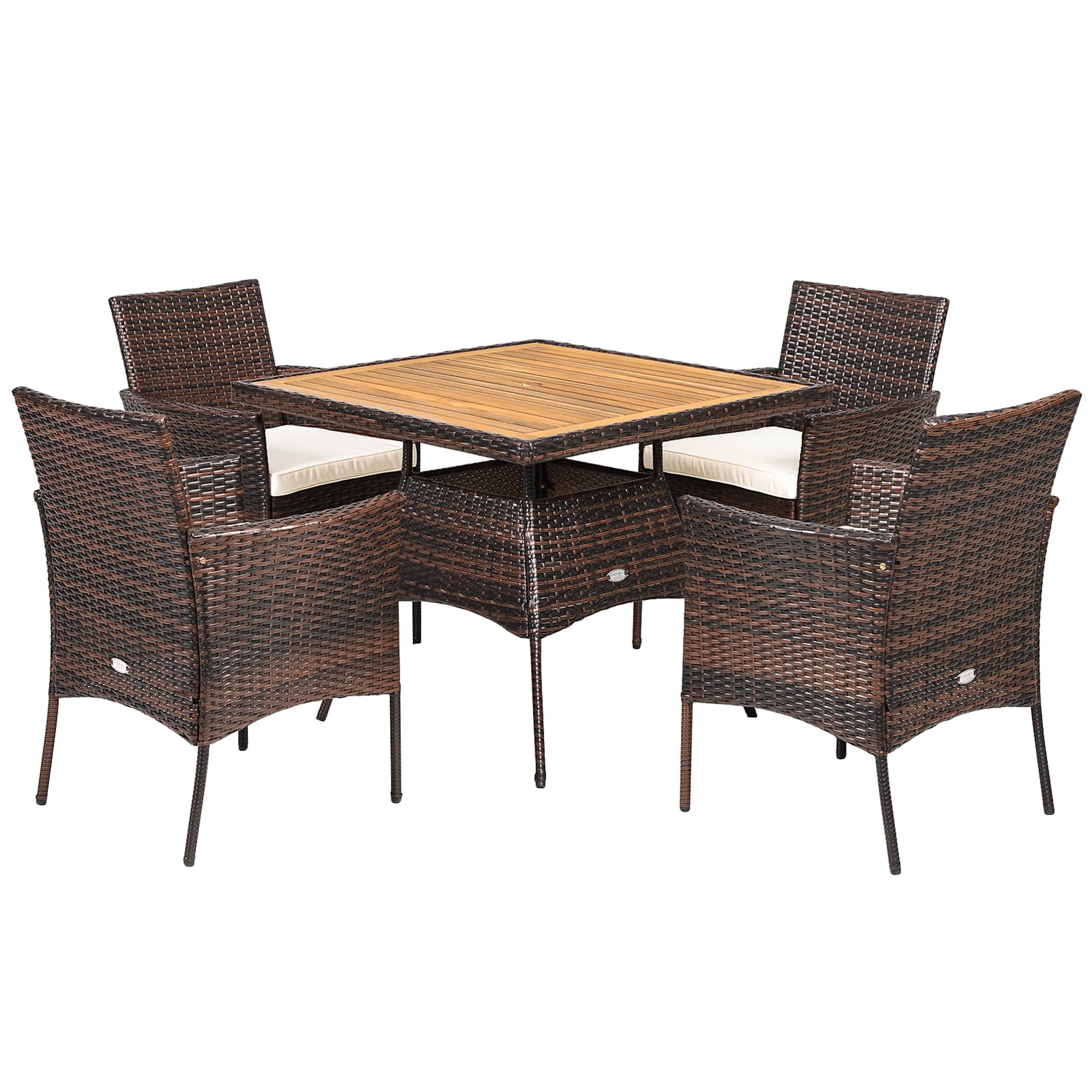 Gymax 5PCS Patio Dining Table & Chair Set Outdoor Furniture Set w/ 4 Seat Cushions