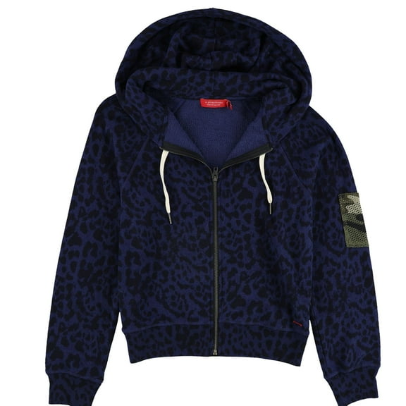 n:philanthropy Womens Leopard Hoodie Sweatshirt, Blue, Small