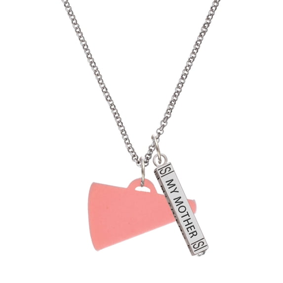 Delight Jewelry Acrylic 1.25" Pink Megaphone Silvertone Always My Mother Bar Charm Necklace, 23"