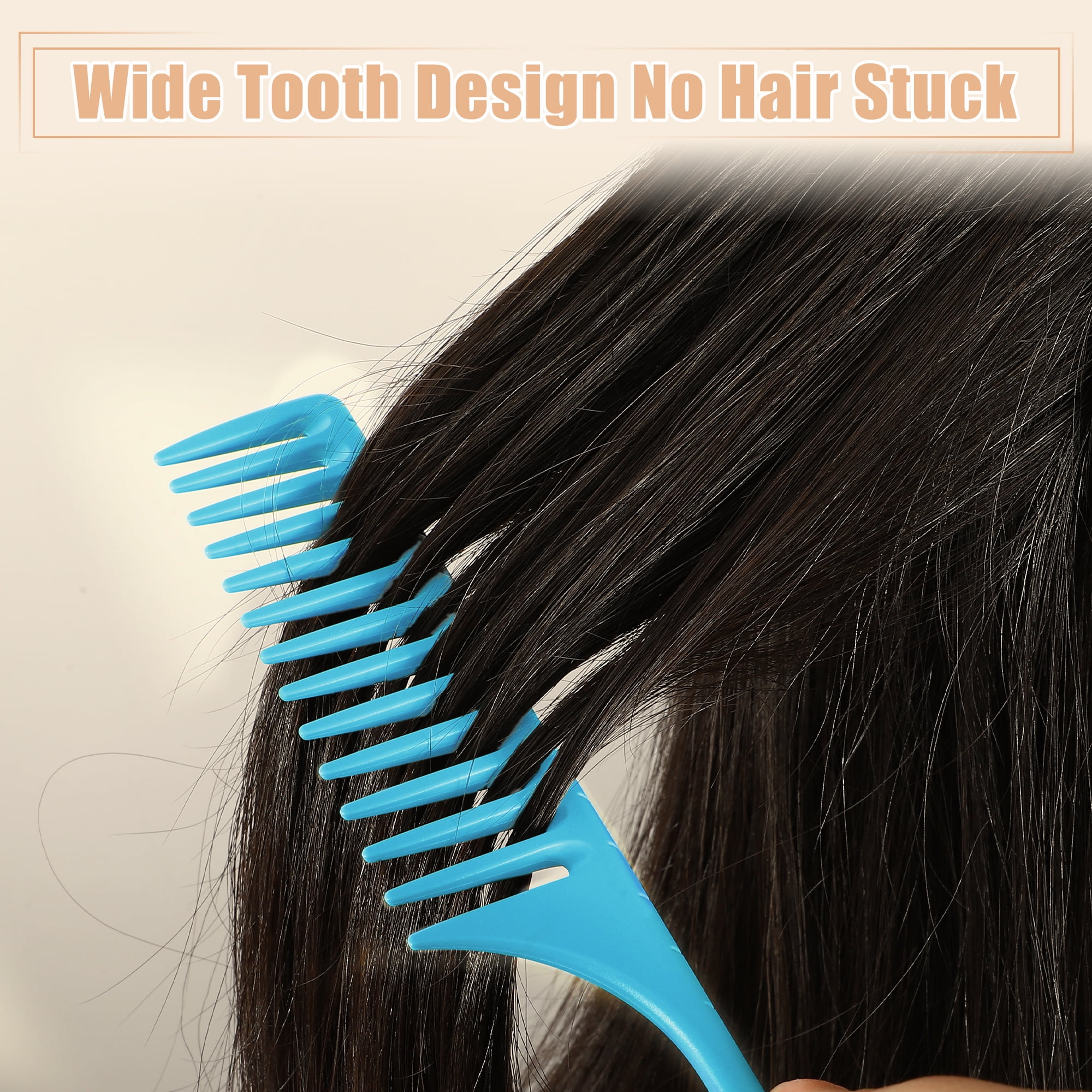 Unique Bargains Wide Tooth Rat Tail Comb Plastic for Wet Curly Hair for Women Men Blue