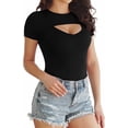 thumbnail image 3 of YOUI-GIFTS Sexy Cutout Front V Neck Short Sleeve Bodysuit for Women for Going Out, 3 of 5