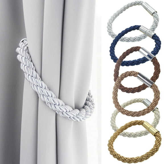 Cheers US 2Pcs/Set Magnetic Curtain Tiebacks Modern Handmade Weave Rope Curtain Holdbacks Convenient Decorative Curtain Drape Tie Backs for Home and Office Window Drapery