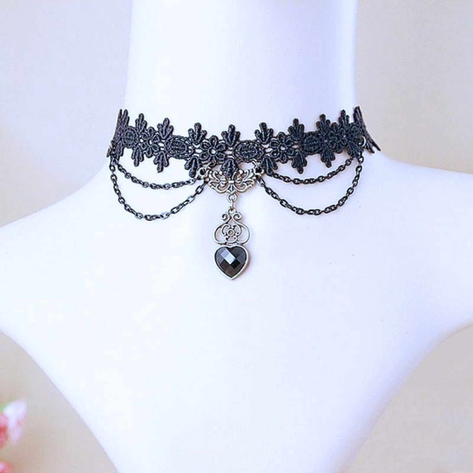 Bethynas Gothic White Lace Sexy Choker Necklace Heart Butterfly Pendant  Tassel Collar Neck Chain Bridal Wedding Jewelry for Women Girls