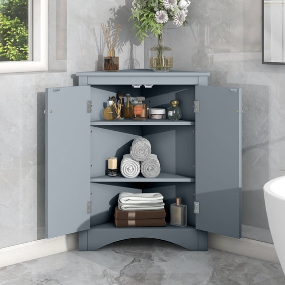 Holaki Blue Triangle Bathroom Storage Cabinet with Adjustable Shelves, Freestanding Floor Cabinet for Home Kitchen