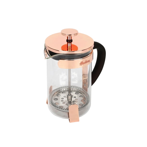 Cafetera Prensa Francesa 800 ml Hudson French Press Coffee Maker Rose Gold Vidrio Térmico Acero Inoxidable Fácil de Preparar Café Molido Color Cobre