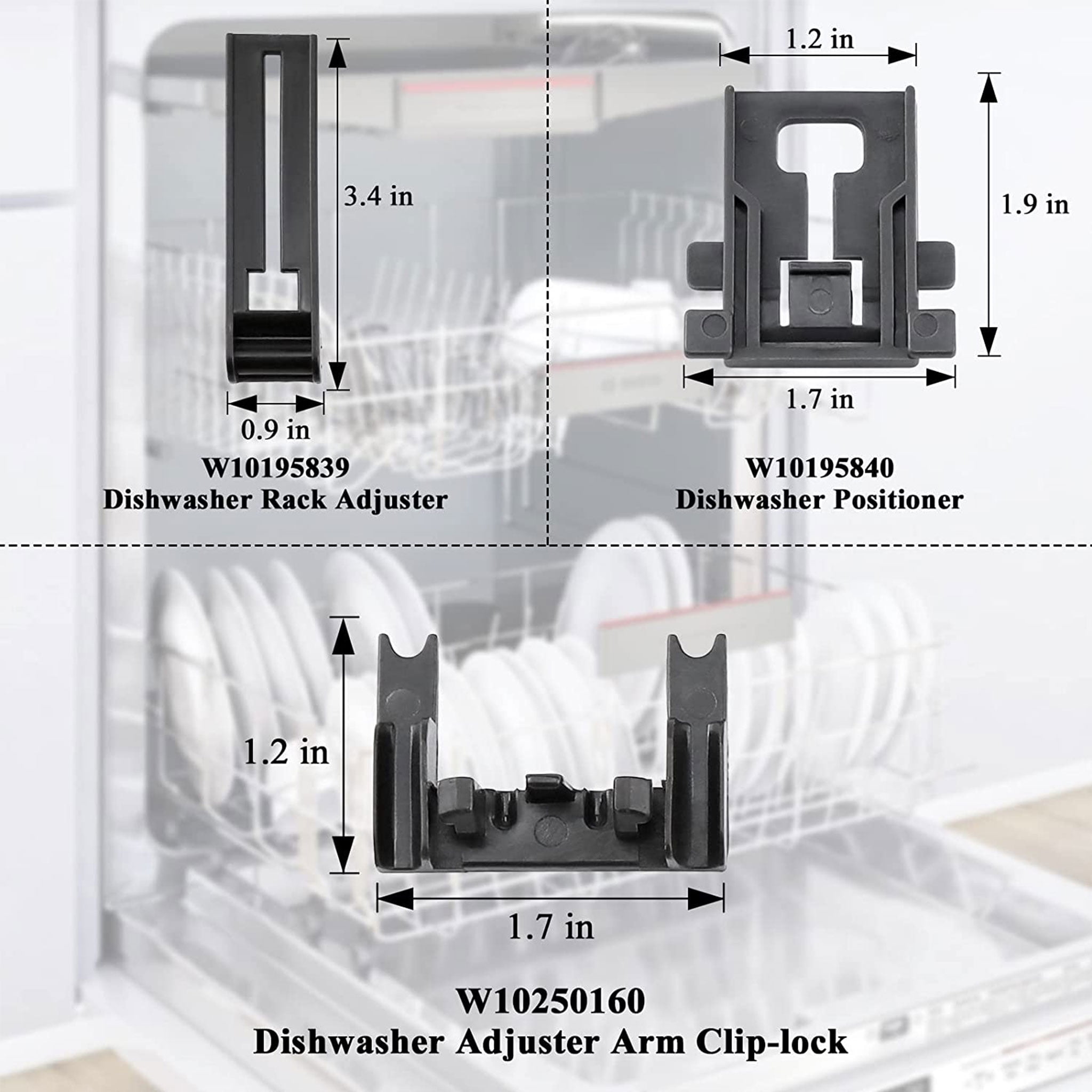 Beaquicy Dishwasher Top Rack Adjuster Repair Kit for Whirlpool Dishwashers