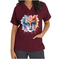 thumbnail image 3 of Jinhomg Medical Scrub Tops for Women Funny Mardi Gras Mask Graphic Nursing Uniform Loose Fit Comfy Short Sleeve V-Neck Tunic Blouse with Pockets Wine XXL, 3 of 6