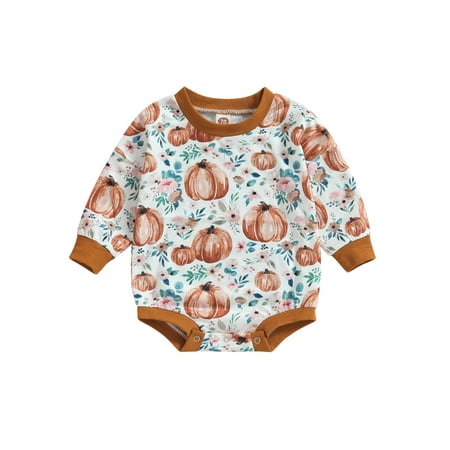 

Infant Baby Thanksgiving Jumpsuit Flower Pumpkin Long Sleeve Romper