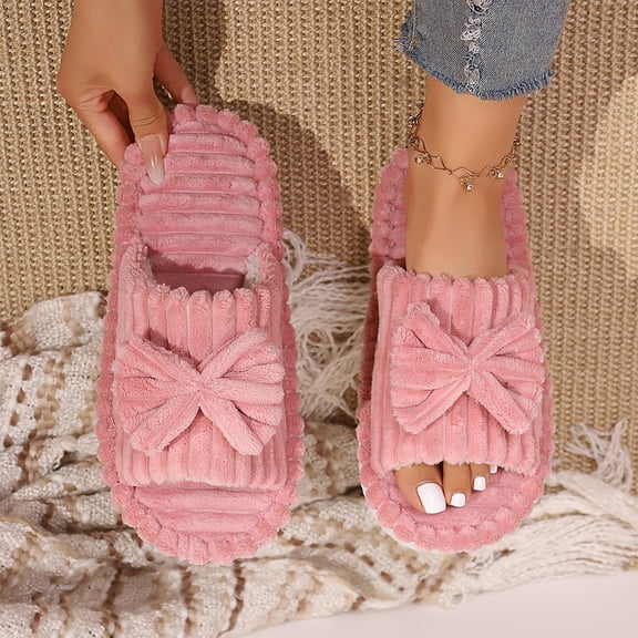 Willtoo Cute Slippers for Women Indoor and Outdoor Cozy Soft Bow Open Toe Womens Slippers with Memory Foam Anti-Skid Sole Slides Spa Birthday Gifts for Women Mom Her Ladies Bridesmaid