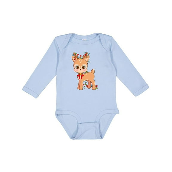 Inktastic Cute Christmas Reindeer with Christmas Lights Boys or Girls Long Sleeve Baby Bodysuit