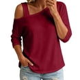 thumbnail image 2 of TGSLY Asymmetric One Shoulder Tops for Women Lightweight Thin V Neck Solid Color Blouses Relaxed Dressy Casual Half Sleeve T-Shirts L, 2 of 8
