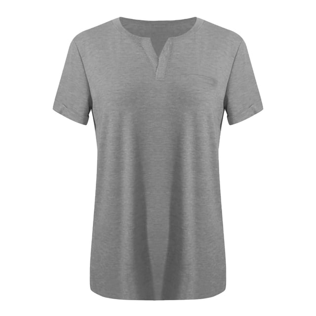 Top de mujer con cuello en V y color liso: manga corta, corte holgado, versátil para cualquier ocasión