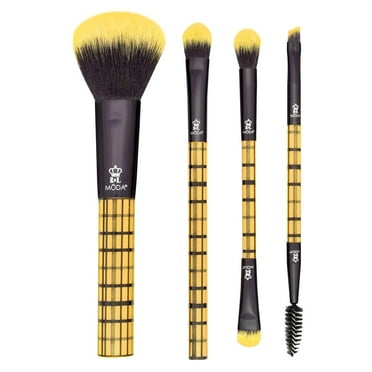 Moda Brush Plaid Yellow 4pc Makeup Brush Set, Includes Powder, Shader, Crease/Smudger, and Brow/Lash Makeup Brushes