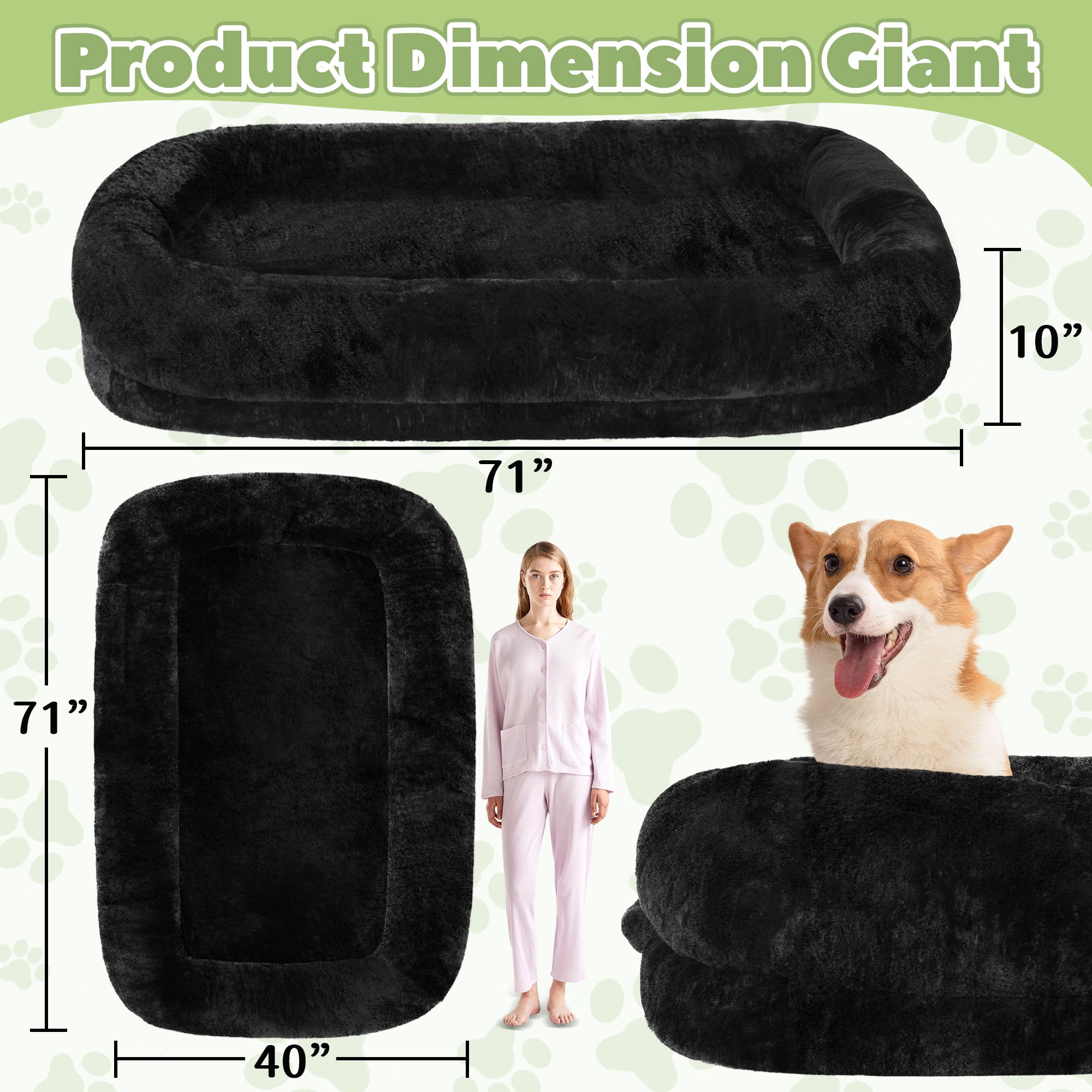 TUAREX Human Dog Bed for Adults, 71"x40"x10" Large Human Size Dog Bed, Removable Cover, Washable, Waterproof, Orthopedic Design, Black