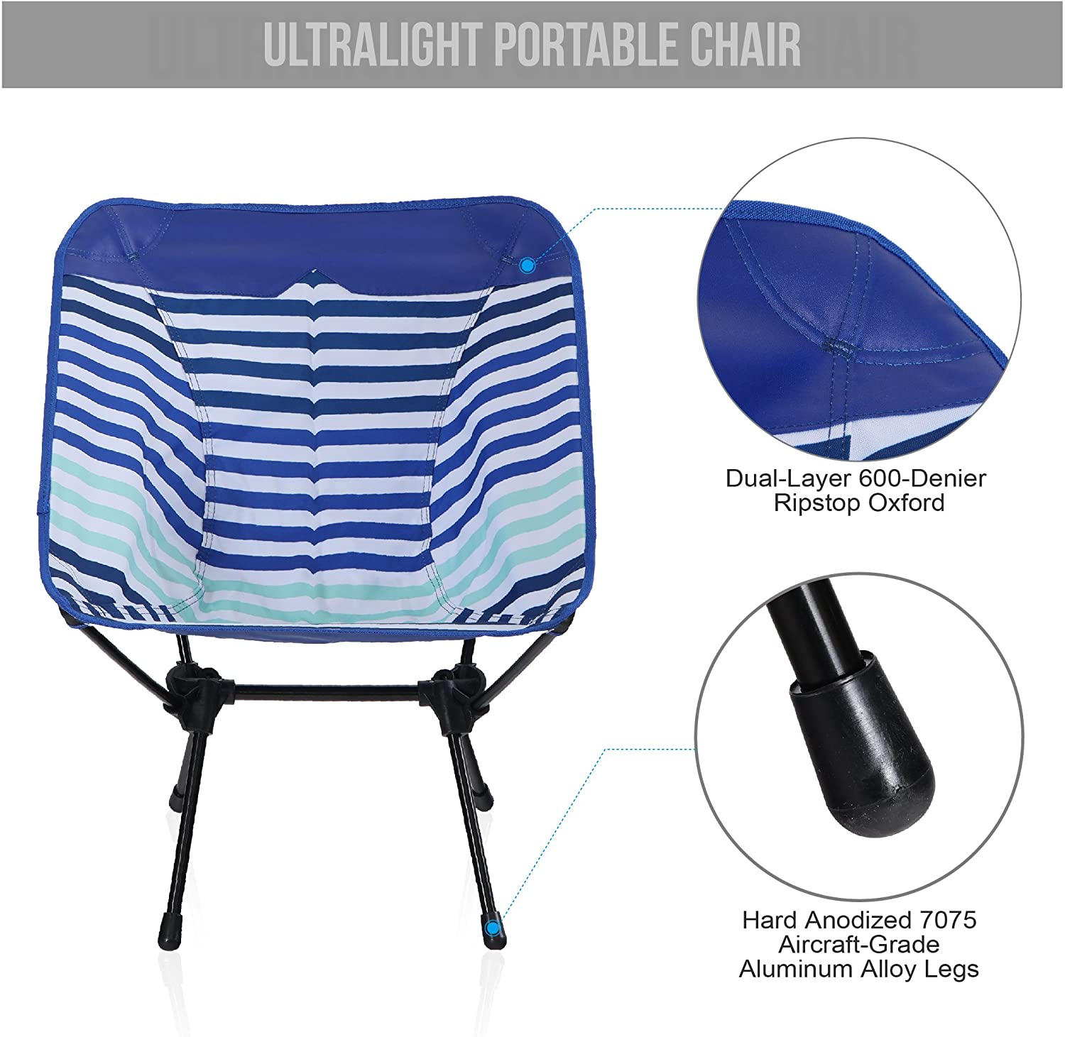 MF Studio Camping Chair Portable Ultralight Compact Folding Camping Backpack Chairs with Carry Bag Heavy Duty 225lb Capacity Compact Lightweight Folding Chair for The Outdoors, Camping, Hiking, Blue - image 2 of 7