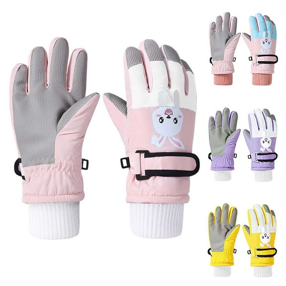 Eltusu Girls Ski Gloves, Stretch Thermal Waterproof Outdoor Winter Mittens Purple Size 4-12 T