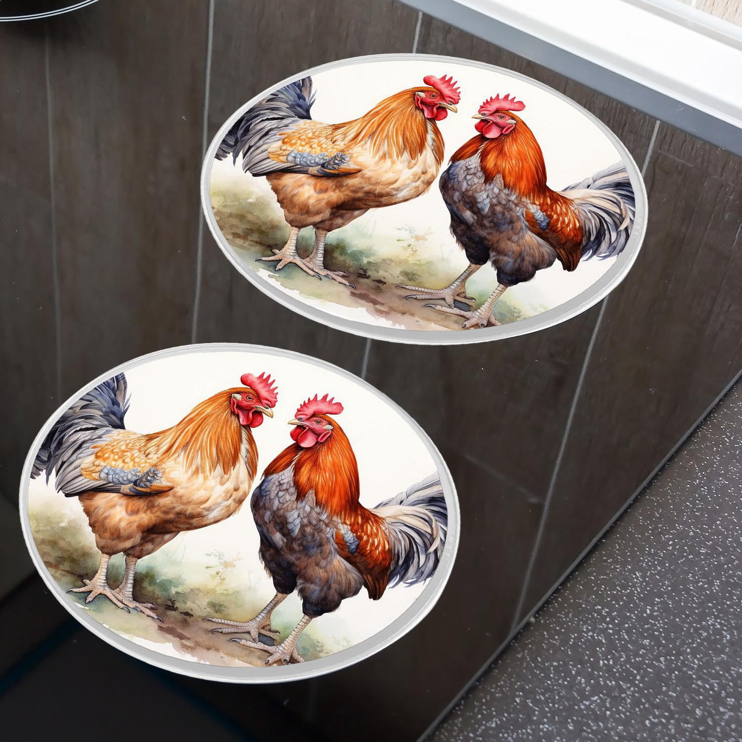 Stove Burner Covers 4 Pcs for ,Chicken Rooster Grass Vintage pattern, Round Gas Stove Burner Cover 8Inch And 10Inch
