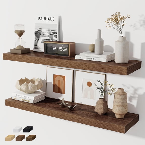 36 Inch Floating Shelves, Wall Shelves Set of 2 for Bathroom/Living Room/Bedroom/Kitchen, Wall Mounted Floating Shelf for Home Decor with Invisible Brackets, Walnut