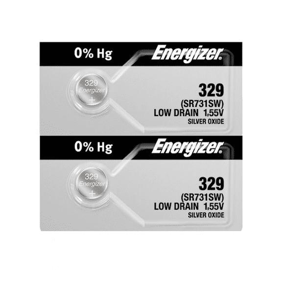 Energizer 329 SR731SW 1.55V Mercury-Free Silver Oxide Watch Battery (2 Pack)
