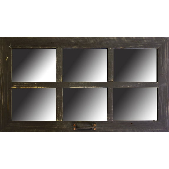 Allbarnwood 16" X 28" Antique barnwood window mirror--6 Panes Black-Vertical