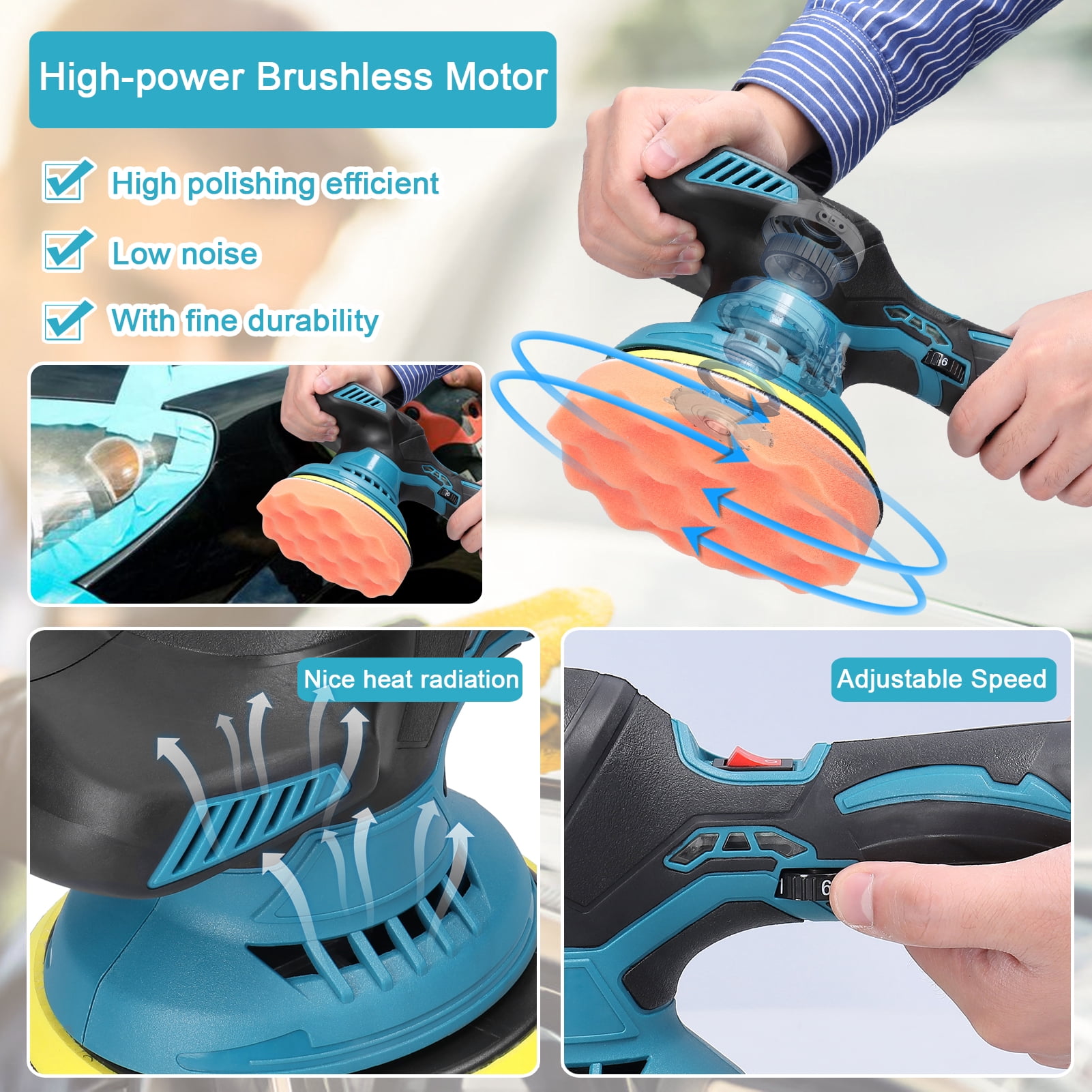 Anself Car Paint Buffers Polisher, 6 Variable Speed Sander, 6 inch 155mm Car Polisher High Efficient Auto Waxing Polishing Machine