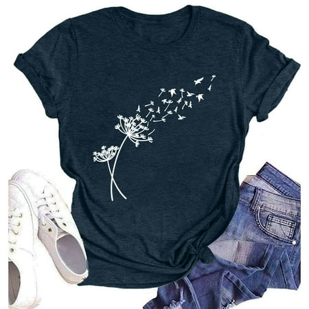 NAMTYQX Womens Casual Tops Crew Neck Cool Plus Size Stretch Stylish Gemusterte Relaxed Fit Short Sleeve Patterns Hawaiian Shirts for Women Navy Size 2XL