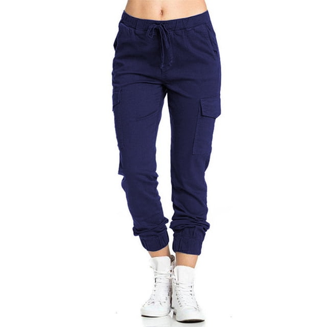 Innerwin Cargo Pants With Pockets Women Bottoms Beach Straight Leg Boho Trousers Deep Blue 2XL