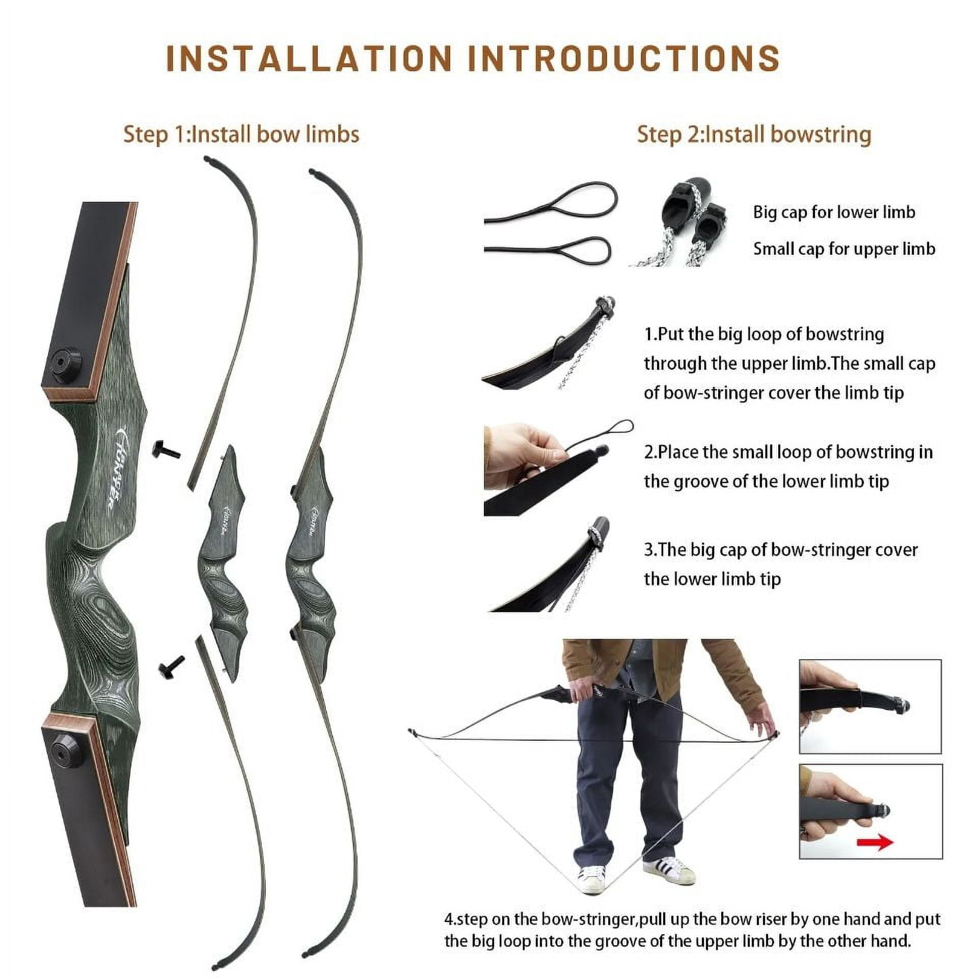 BLACK HUNTER 60" Traditional Hunting Recurve Bow 20-60 lbs