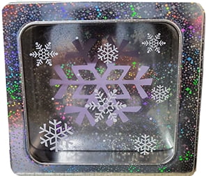 Holiday Time Silver Square Window Tin with Christmas Des. Ct 1. Made of Tin Plate Steel and APET