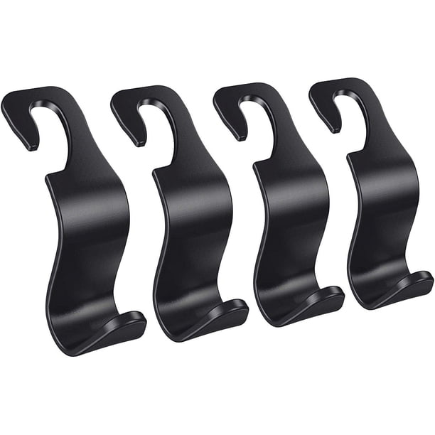 Juego de 4 ganchos para reposacabezas de asiento trasero de coche, para guardar cartera, bolsa de la compra y bolso, color negro