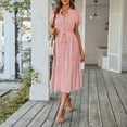 thumbnail image 2 of Elegant Retro Polka Dot Dress Women's Summer Midi Dress V Neck Single Breasted Short Sleeve Dresses Fashion Print Dress Gown Slim Fit Sweet Evening Dresses Pink L, 2 of 6