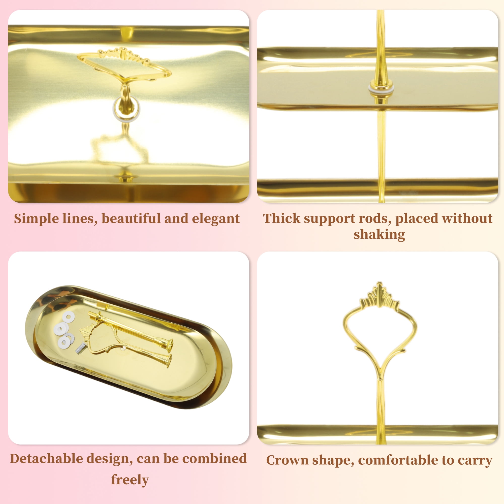 Unique Bargains 2 Tier Dessert Cupcake Stand Crown Design Holder Gold Tone