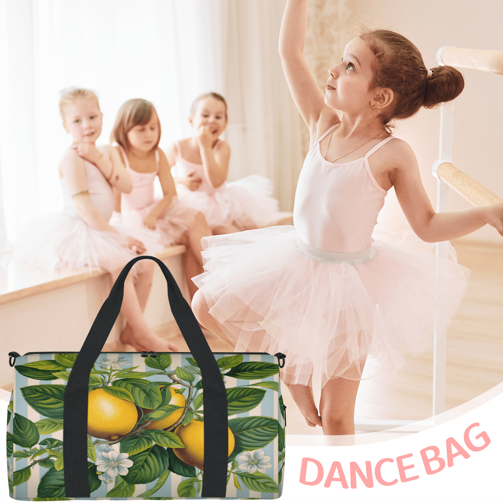 Herdesigns Lemon Fruit Flowers Gym Bag for Women, Duffle Bag for Travel Sport, Lightweight Waterproof Carry on Weekender Overnight Dance Yoga Workout Bags