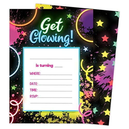 Personalised Neon Glow Birthday Party Thank You Cards inc Envelopes Neon 6 
