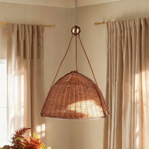 Rattan Chandelier Light Fixture, Boho Chandeliers Rattan Shade Dome Pendant Light, Vintage Chandelier for Dining Room, Rustic Hanging Lighting for Kitchen Island, Foyer