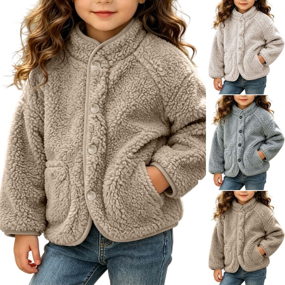 DJDLJWCJ Toddler Girls Fleece Lined Jacket Thicken Warm Winter Coat Solid Color Long Sleeve Windbreaker Jacket Blue Size 6-9M
