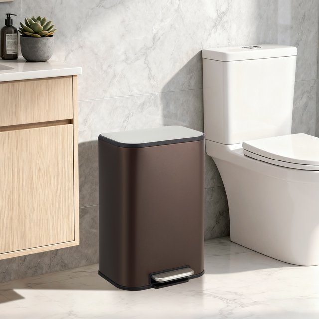 12L Stainless Steel Step Trash Can with Soft-Close Lid – Hands-Free Kitchen & Bathroom Garbage Bin