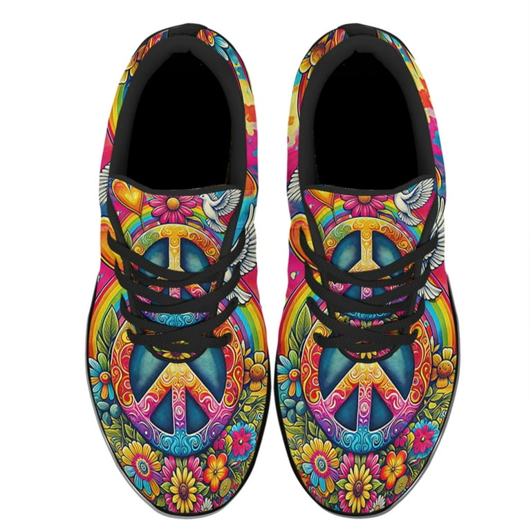 Hippie Peace Sign Shoes Sneakers for Women Men Black Size 8