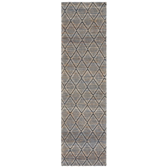SAFAVIEH Natural Fiber Ezra Geometric Runner Rug, Natural/Blue, 2'3" x 9'