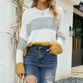 thumbnail image 2 of Lovskoo 2024 Sweaters for Women Long Sleeve Trendy Comfortable Color Block Round Neck Sweater Top Yellow, 2 of 5