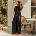 thumbnail image 5 of Clossjun Womens Cotton Linen Outfit Sets Two Piece Loose Fits Top & Side Stripe Long Pants Sets Casual Going Out Lounge Sets M, 5 of 5