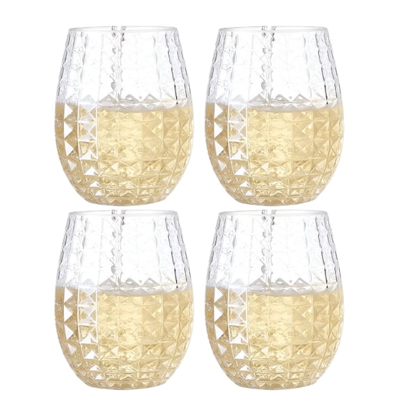 ACDANC 12oz Plastic Stemless Wine Glass,Wine Glasses Set of 4,Reusable Shatterproof Drink Glasses for Parties,Indoor&Outdoor