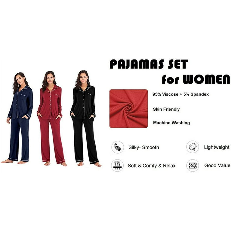 Pajama Set for Women Super Soft Long Sleeve Sleepwear Women's Button Down  Nightwear Loungewear PJ Set 