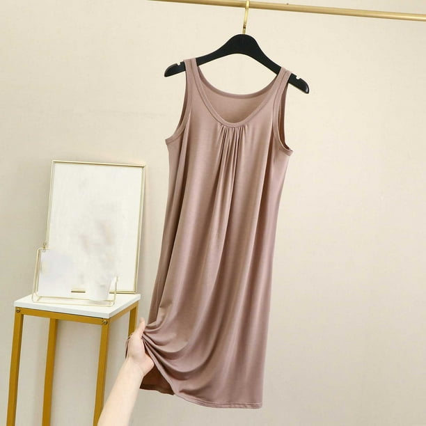 Camisón de poliéster para mujer, vestido informal holgado de verano, sin mangas, color liso, para casa