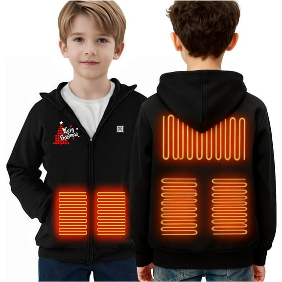ATOGUTA Heated Hoodie for Kids Boys Zip Up Electric Heating Sweatshirt Fleece Lined Winter Thermal Heated Jackets with No Battery Size 4T-13 Black