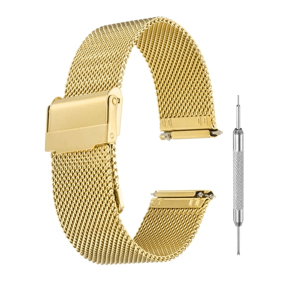 Mesh Watch Bands for Men Women, Stainless Steel Quick Release Mesh Watch Strap with Tools(20mm, Gold)