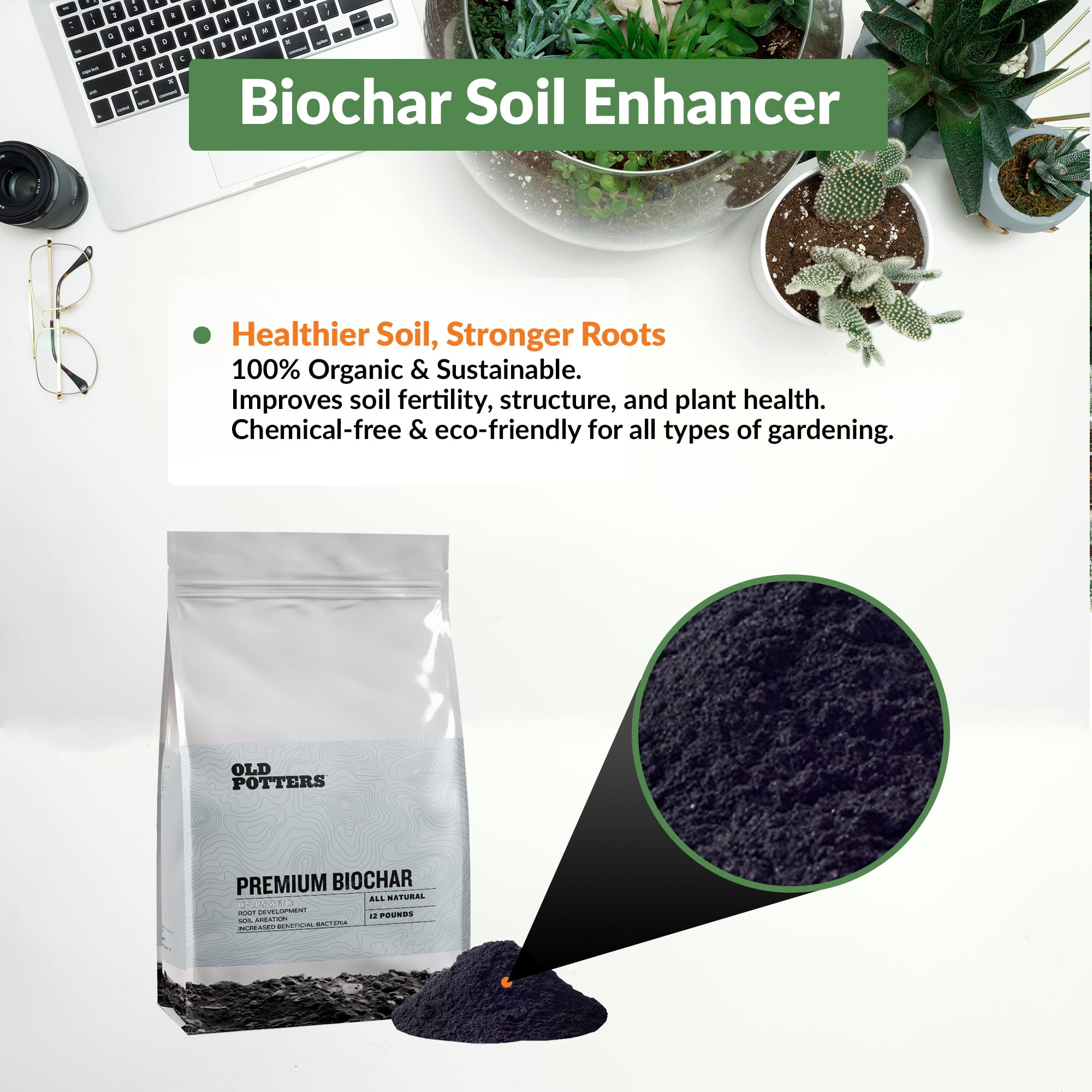 Premium Biochar Soil Enhancer – 100% Organic Charcoal Amendment for Improved Soil Health and Plant Growth 20 lbs
