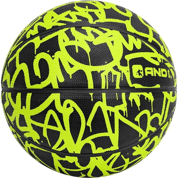 AND1 Fantom Classic Graffiti Rubber Basketball, Size 5 (27.5"), Indoor/Outdoor, Deep Channel Construction, Vibrant Colors