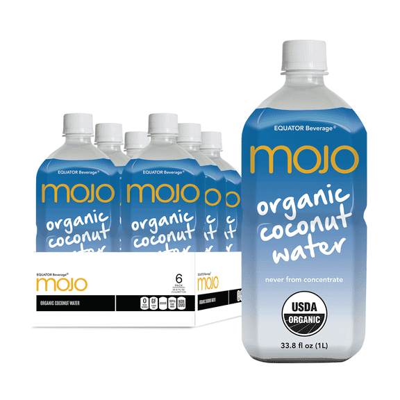 MOJO Organic Coconut Water | Hydration Drink & Sports Drink | Electrolytes Beverage 1043 mg | Vitamin B & C | Hydration Drink for Skin & Body | 33.8 Oz (Pack Of 6)